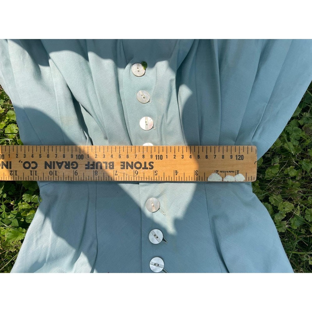 Vintage‎ 50s Seafoam Blue Portrait Collar Dress. Bow Tulle Crinoline Fair - Picture 10 of 11